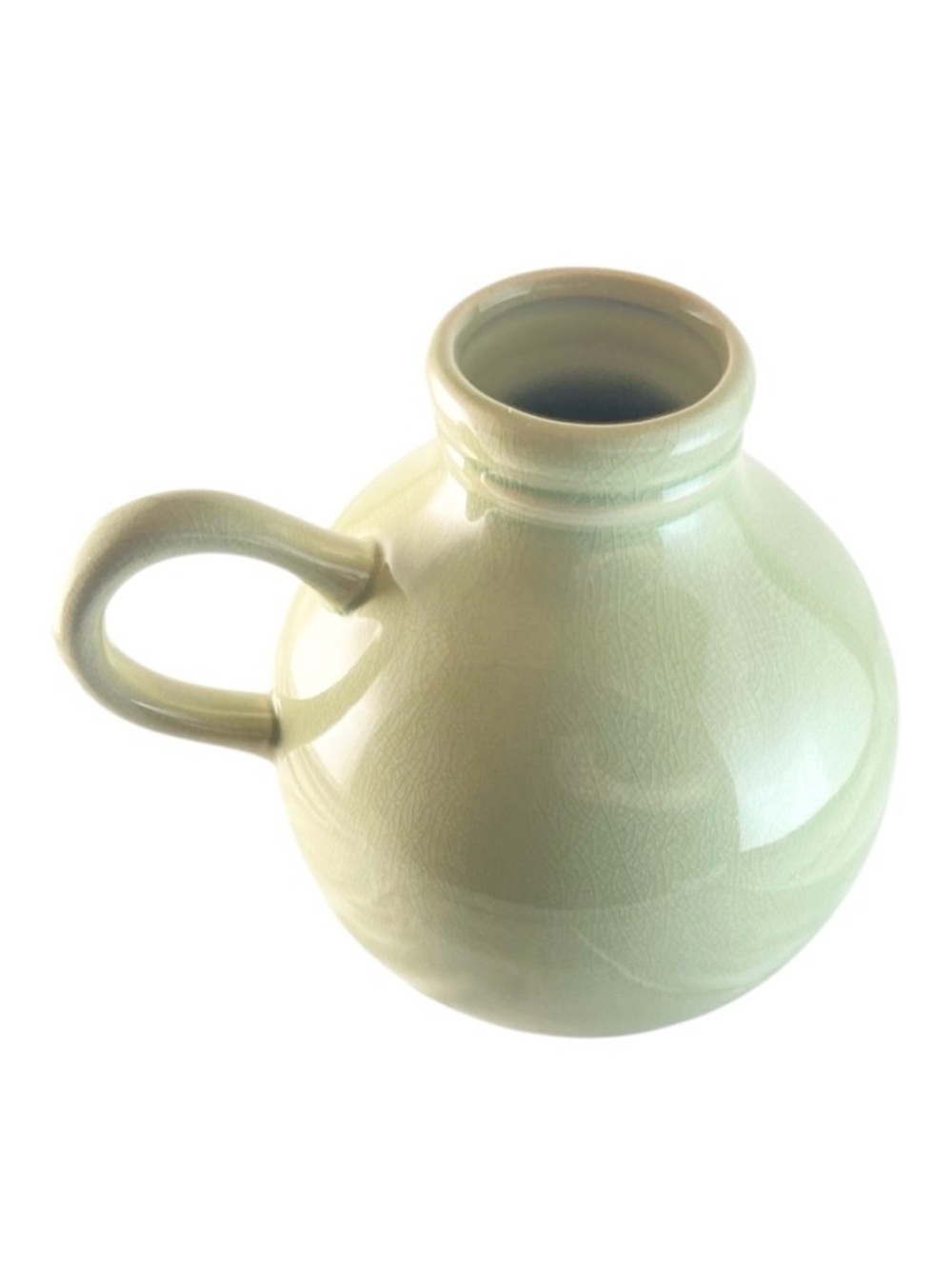 Light Jade Green Crackle Glaze‎ Ball Jug Pitcher Vase 7.5” Ceramic Handle
